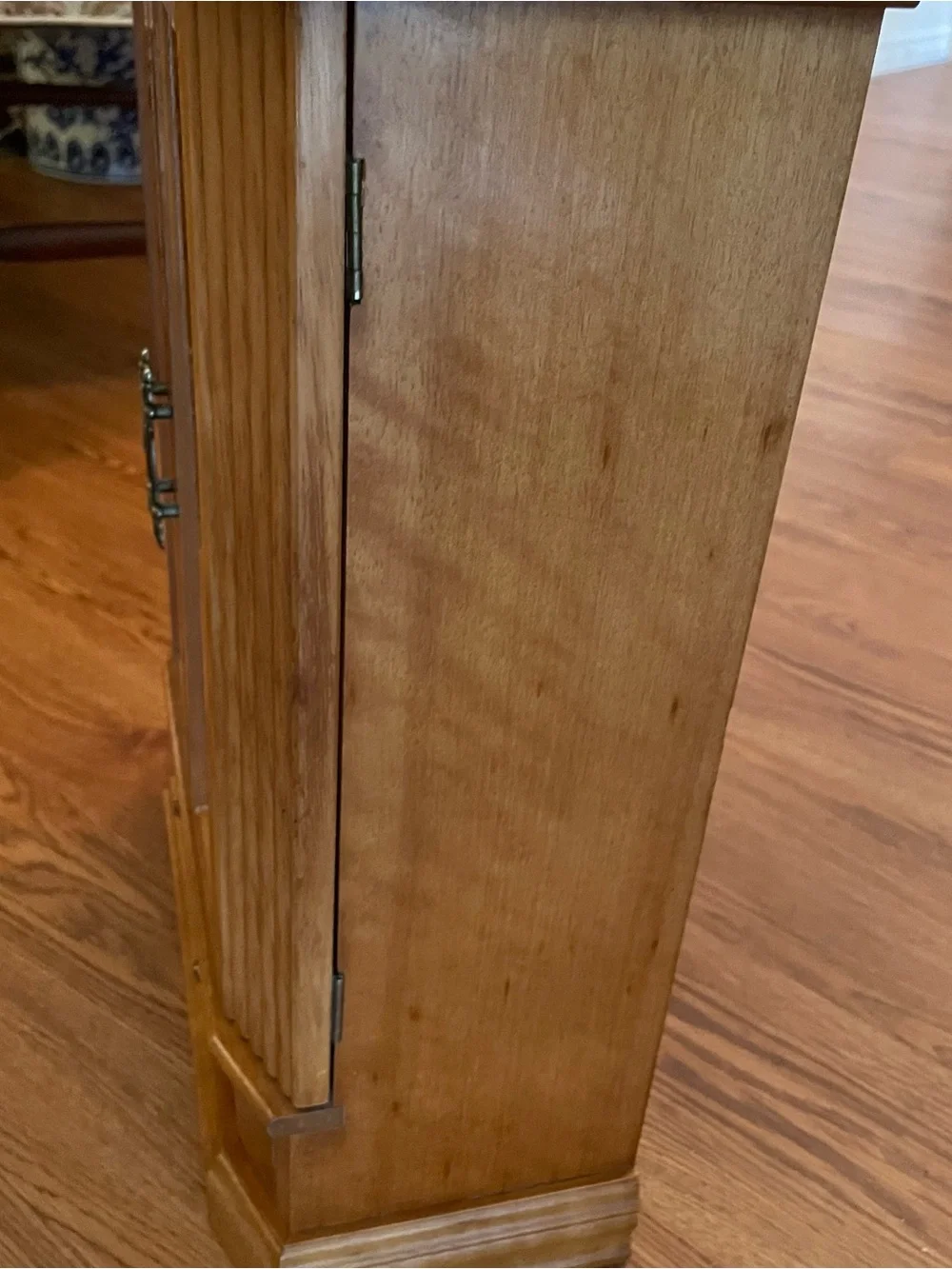 Vintage Large Wood Armoire Style Jewelry Box Gold Etched Glass Doors 17”